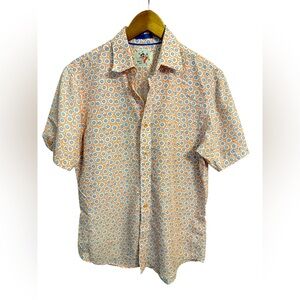 Marti Kat Shirt Men’s Button Down Size M S/S Modal Orange Blue Beach Golf